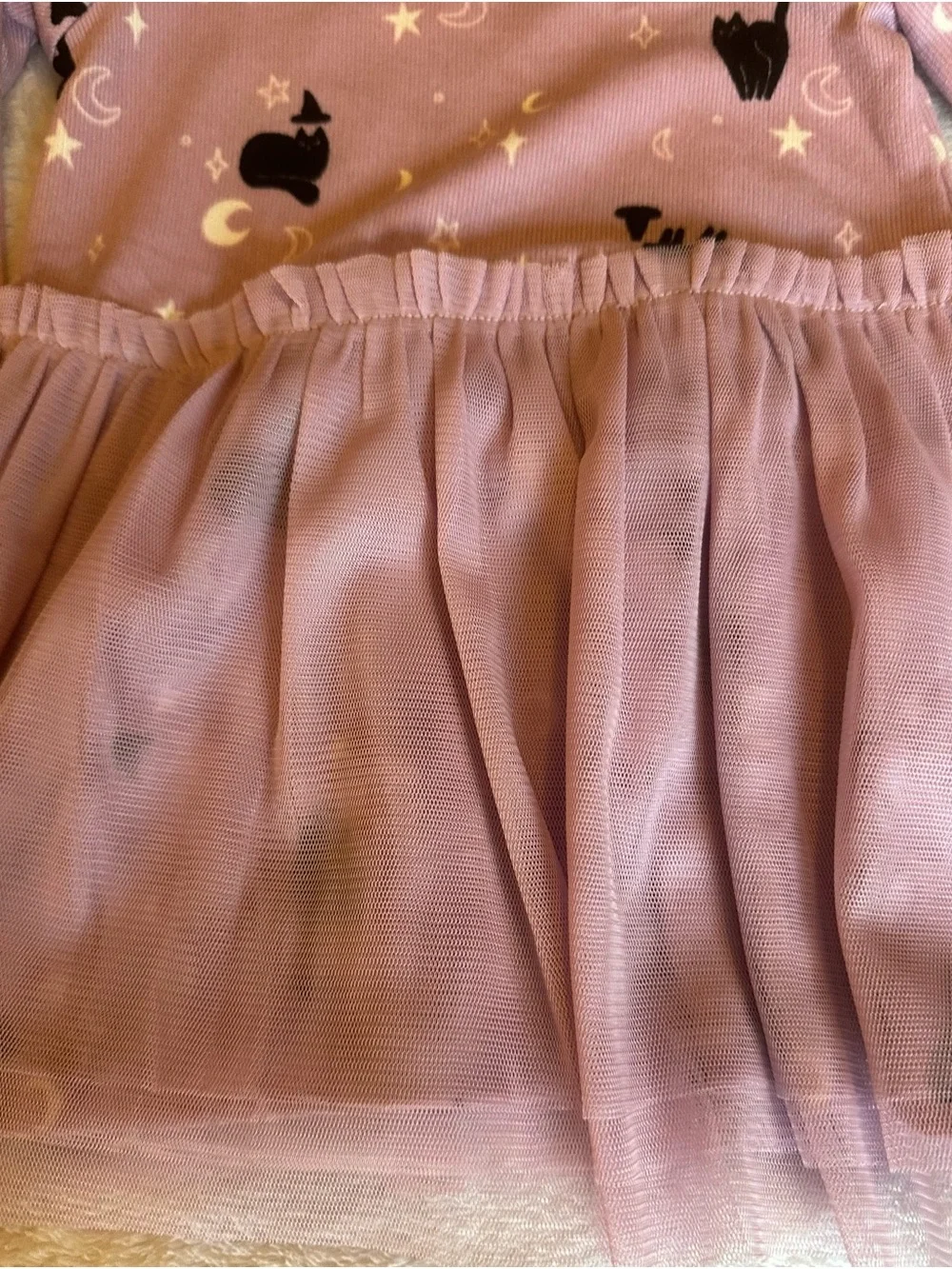 Cat & Jack Purple Long-Sleeve Tulle Skater Dress with Black Cat Print